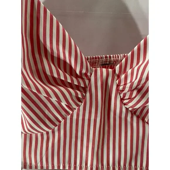 UNBRANDED Women’s Pink-White Striped Spaghetti Strap Cropped Top SZ S - Picture 4 of 6